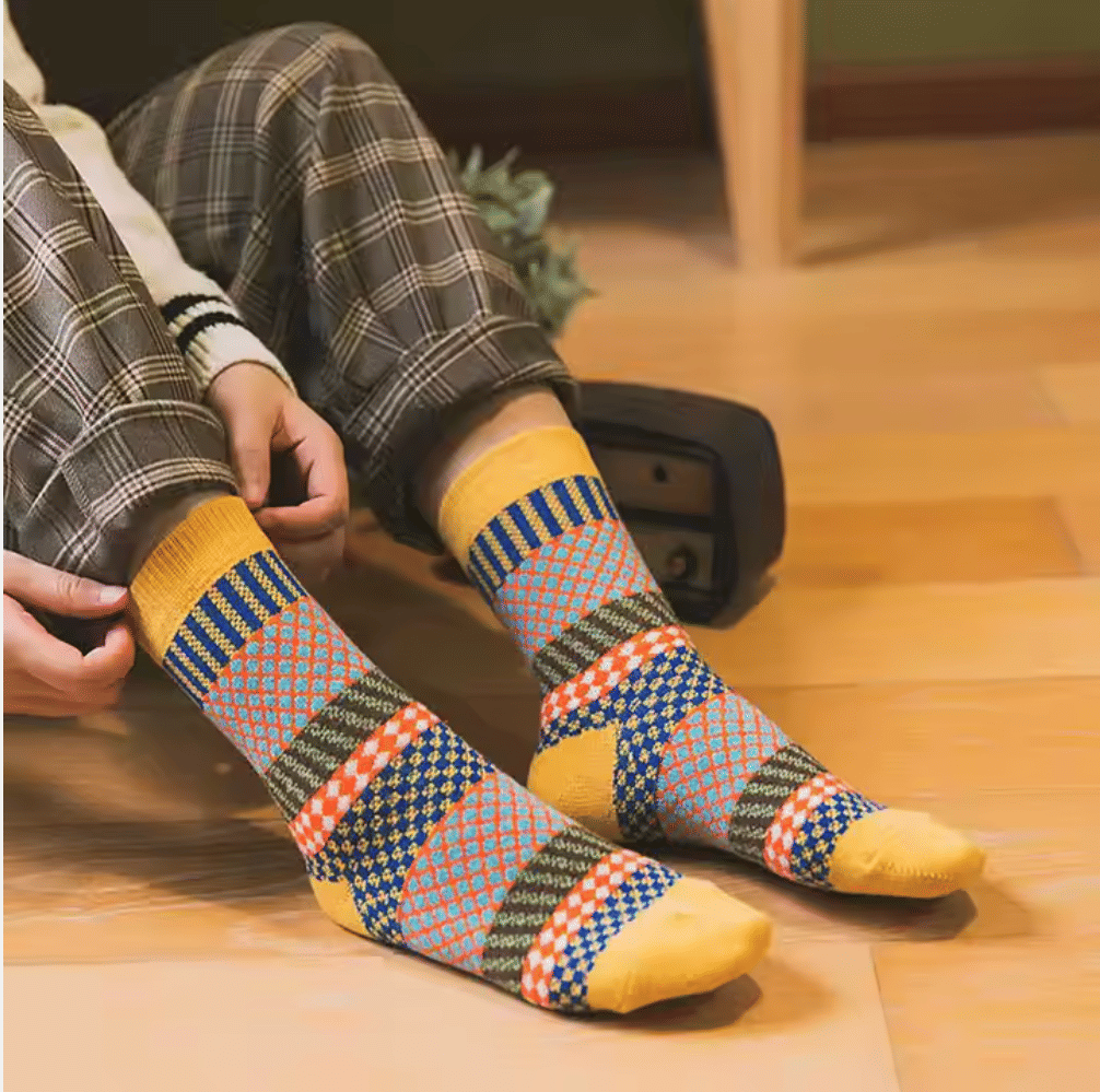 3-Pack Vintage Tribal Patchwork Socks: Harajuku Style Retro Warm Winter Crew Socks
