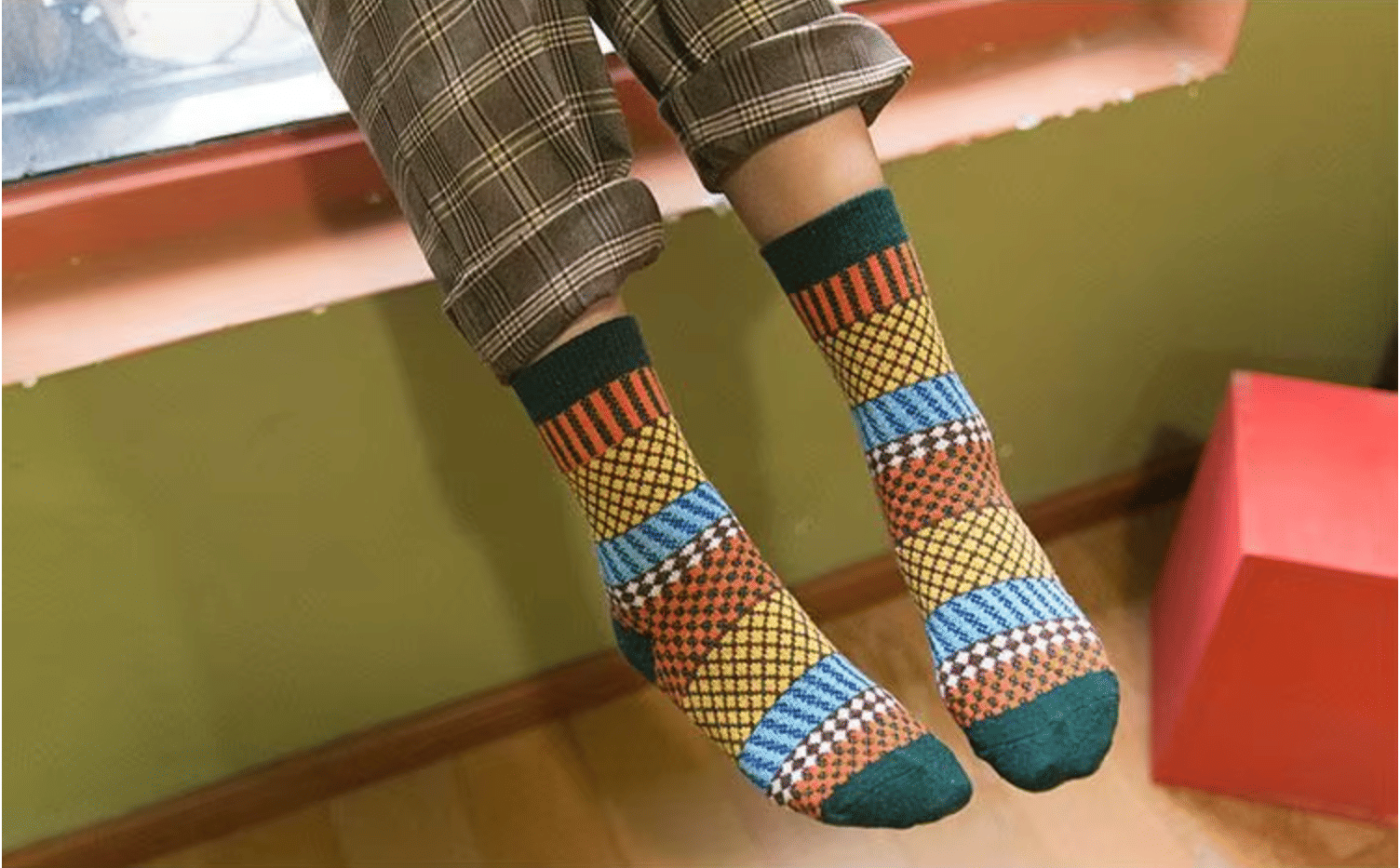 3-Pack Vintage Tribal Patchwork Socks: Harajuku Style Retro Warm Winter Crew Socks