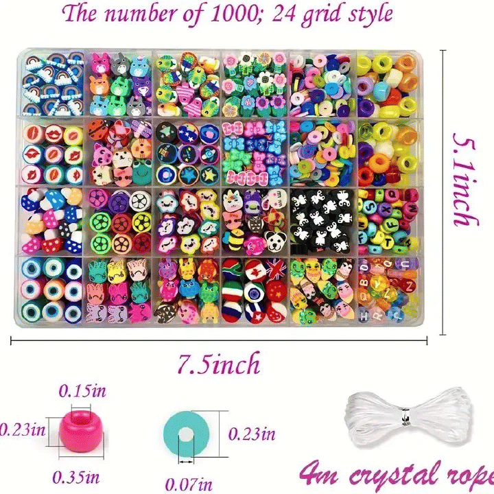 1000 Pcs Beaded Jewelry Making Kit, Acrylic and Soft Clay