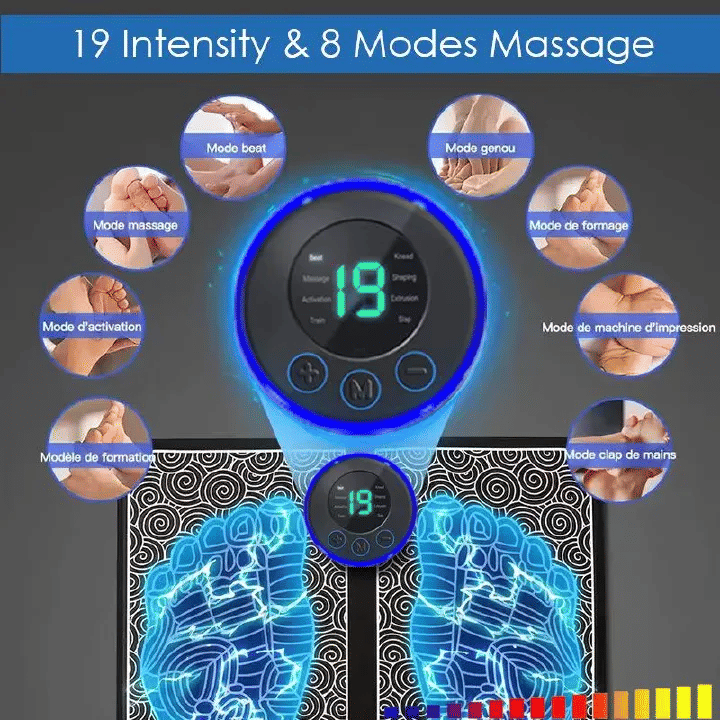 Electric EMS Foot Massager Pad Foldable 8 Modes 19 Levels Black
