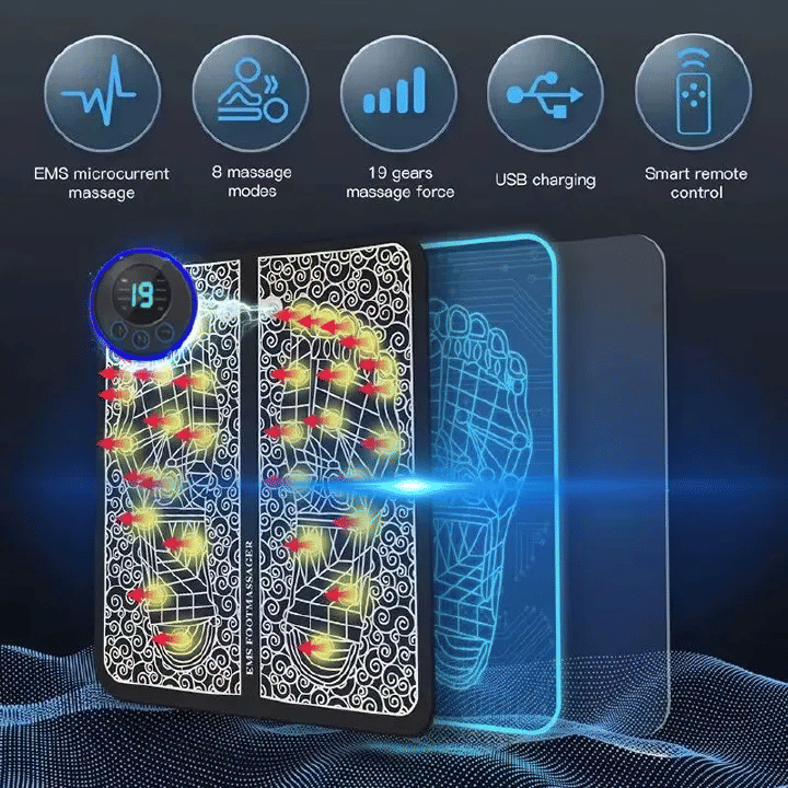 Electric EMS Foot Massager Pad Foldable 8 Modes 19 Levels Black
