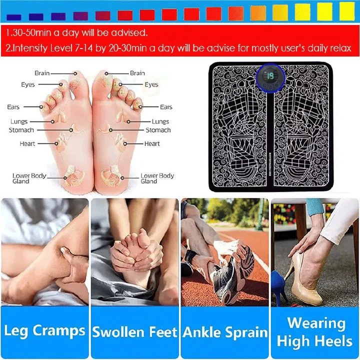 Electric EMS Foot Massager Pad Foldable 8 Modes 19 Levels Black