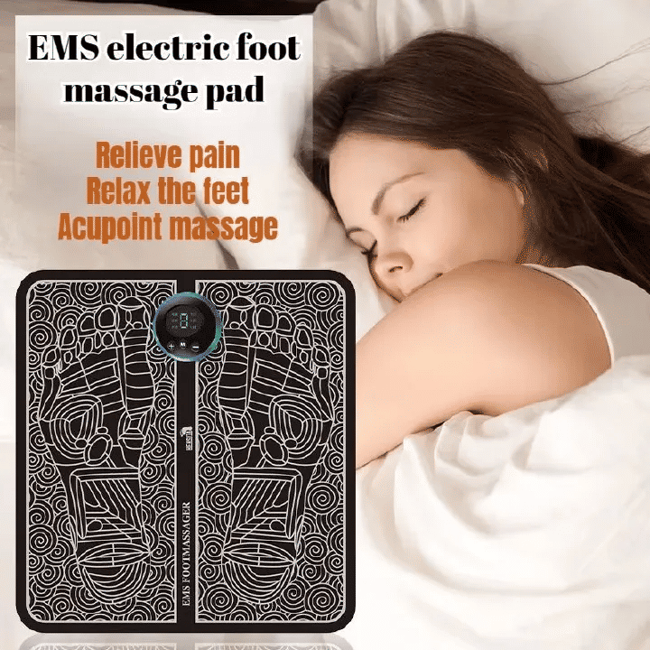 Electric EMS Foot Massager Pad Foldable 8 Modes 19 Levels Black