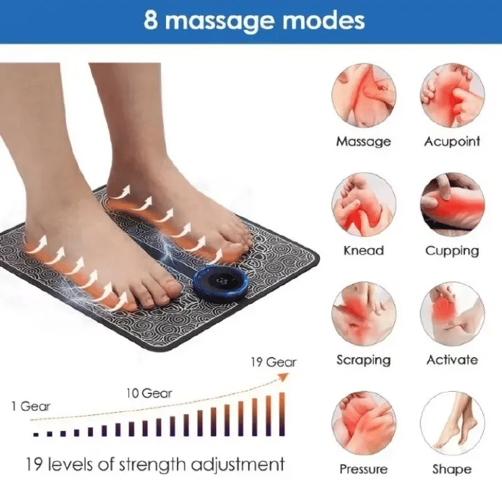 Electric EMS Foot Massager Pad Foldable 8 Modes 19 Levels Black