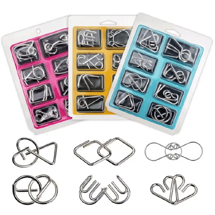 Generic 8PCS Metal Brain Teaser Puzzle Set Iron Disentanglement Game