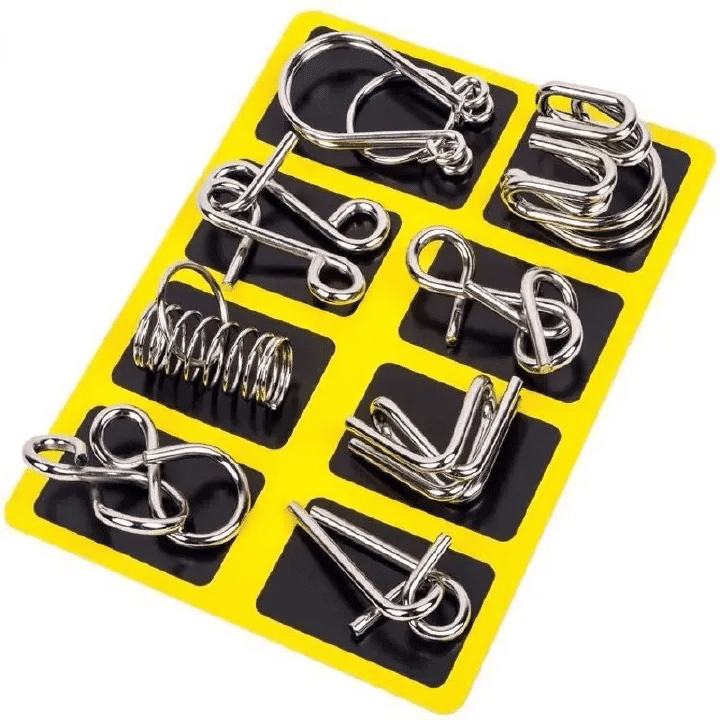Generic 8PCS Metal Brain Teaser Puzzle Set Iron Disentanglement Game