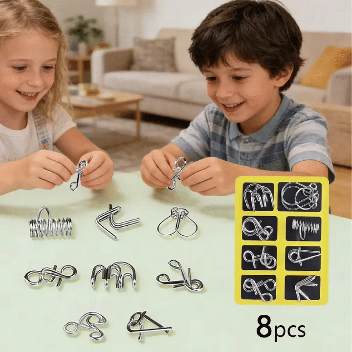 Generic 8PCS Metal Brain Teaser Puzzle Set Iron Disentanglement Game