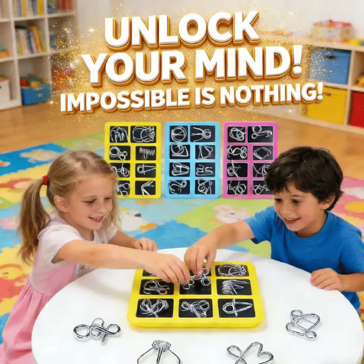 Generic 8PCS Metal Brain Teaser Puzzle Set Iron Disentanglement Game