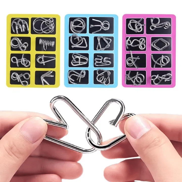 Generic 8PCS Metal Brain Teaser Puzzle Set Iron Disentanglement Game