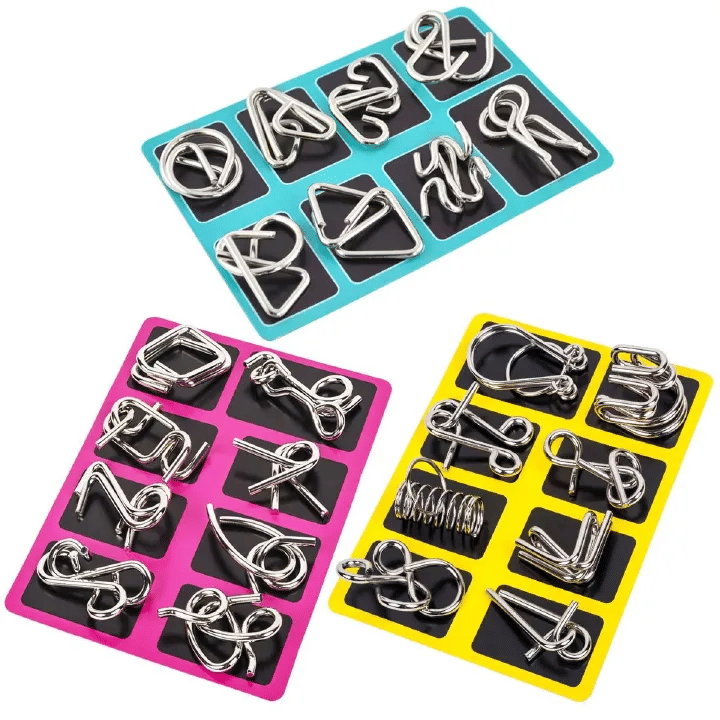 Generic 8PCS Metal Brain Teaser Puzzle Set Iron Disentanglement Game