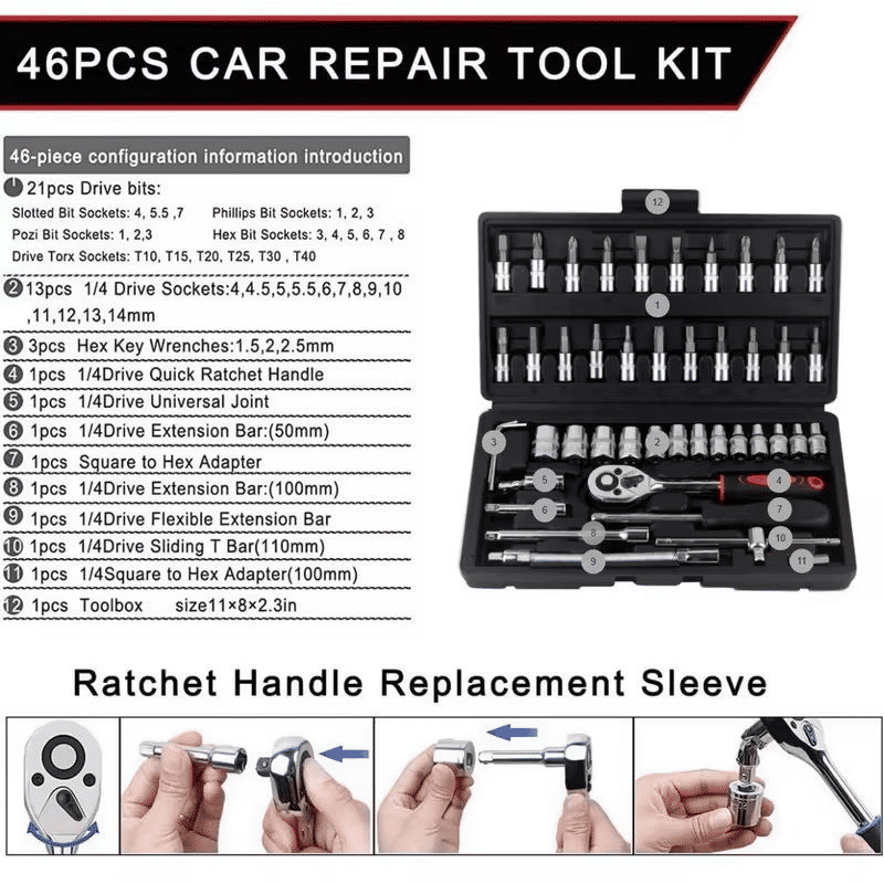 Generic 46 Piece 1/4-Inch Socket Wrench Repair Tool Kit Set