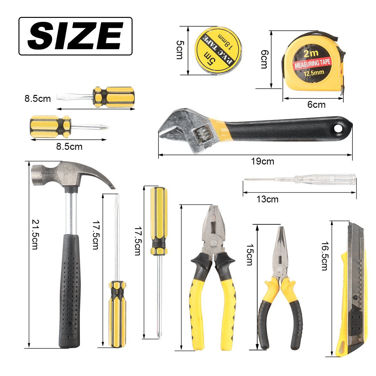 Generic 13-Piece Household Hand Tool Kit with Plastic Storage Case