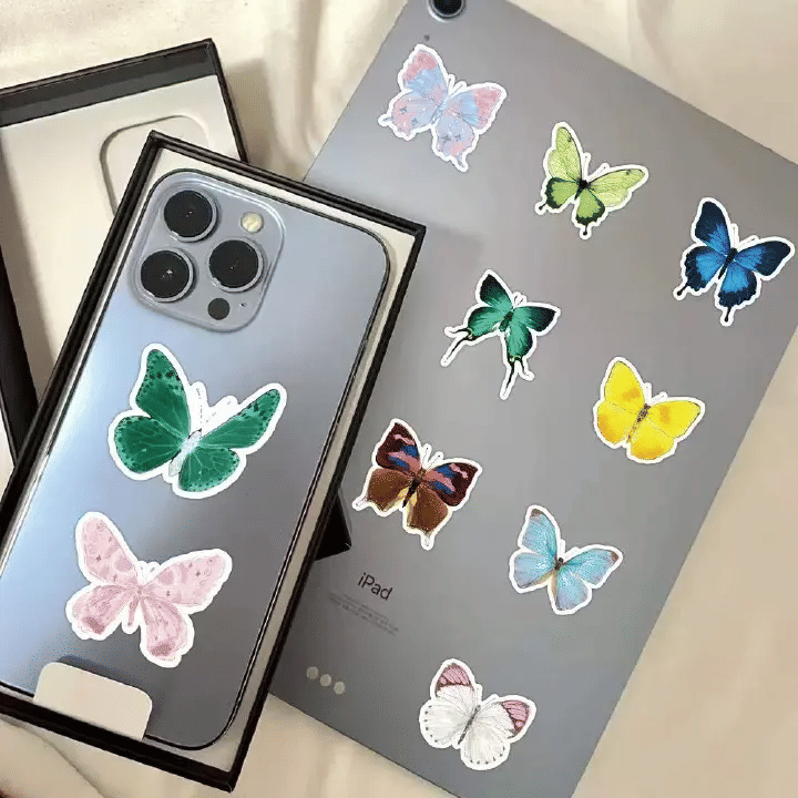 50-Piece Butterfly Sticker Set Colorful Vinyl Boho Decals