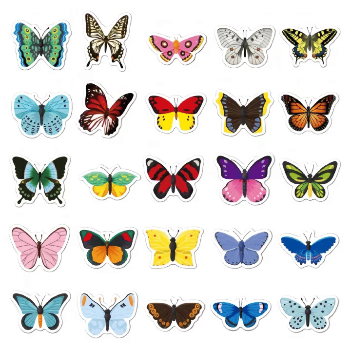 50-Piece Butterfly Sticker Set Colorful Vinyl Boho Decals