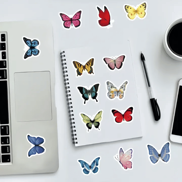 50-Piece Butterfly Sticker Set Colorful Vinyl Boho Decals