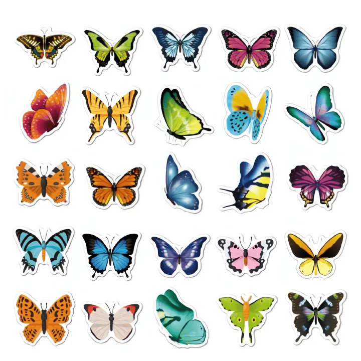 50-Piece Butterfly Sticker Set Colorful Vinyl Boho Decals