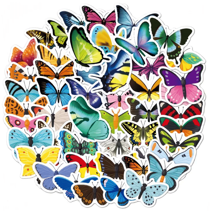 50-Piece Butterfly Sticker Set Colorful Vinyl Boho Decals