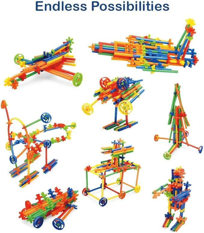 200-Piece Kids STEM Building Straw Constructor Construction Toy Set Colorful