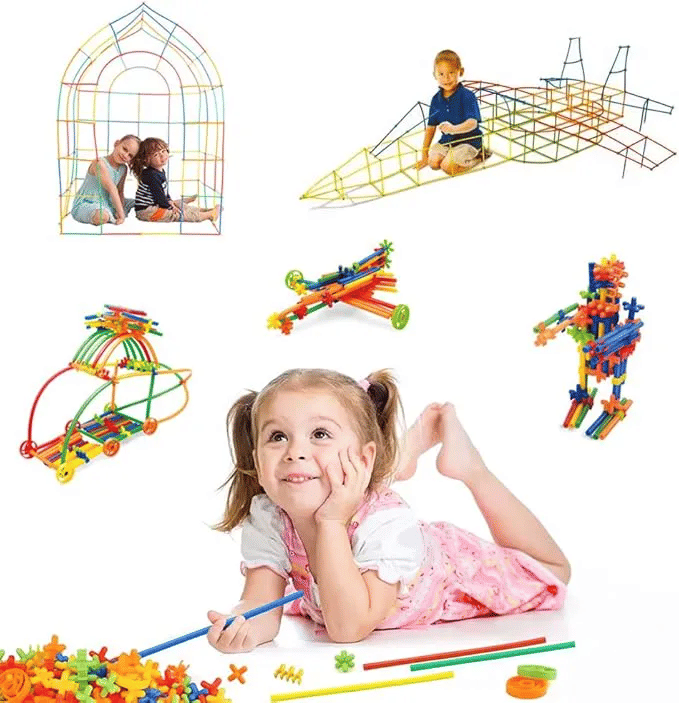 200-Piece Kids STEM Building Straw Constructor Construction Toy Set Colorful