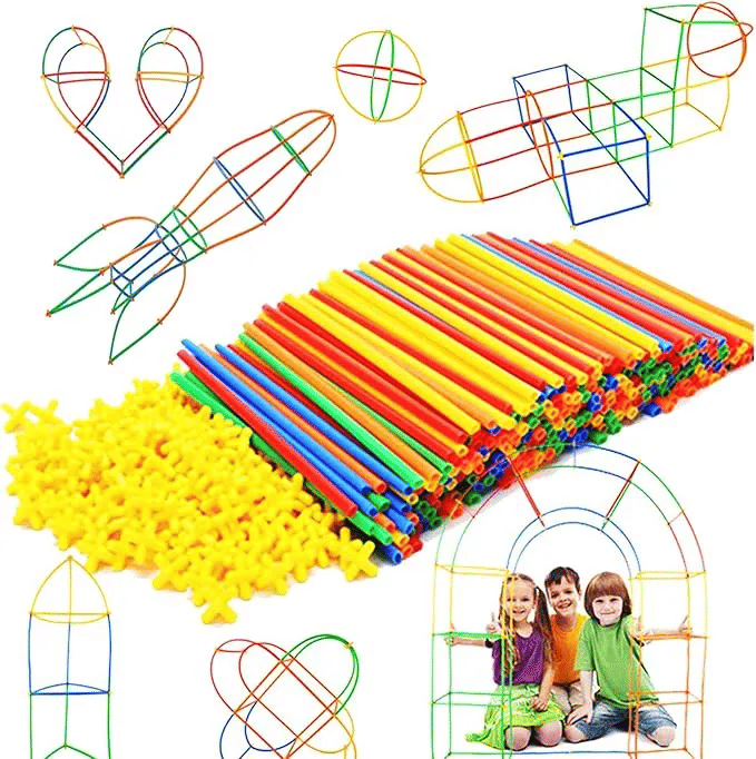 200-Piece Kids STEM Building Straw Constructor Construction Toy Set Colorful