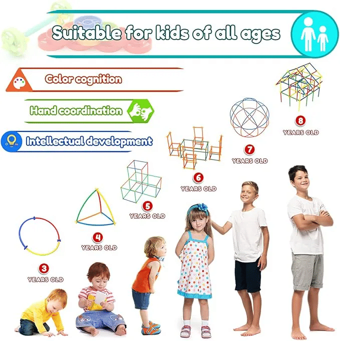 200-Piece Kids STEM Building Straw Constructor Construction Toy Set Colorful