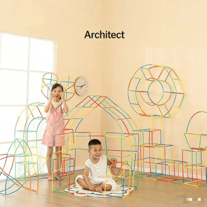 200-Piece Kids STEM Building Straw Constructor Construction Toy Set Colorful