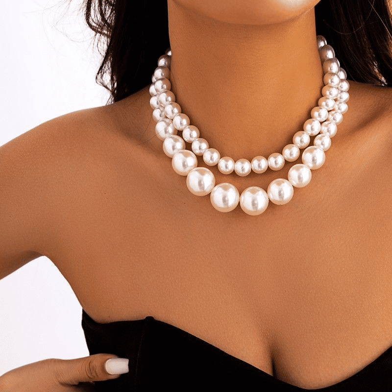 Elegant Double-Layer Imitation Pearl Necklace Set for Women, Retro Style