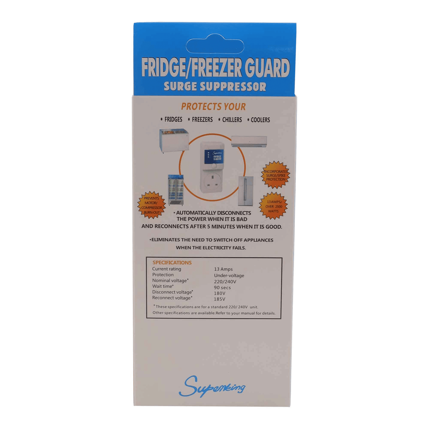 Superking Fridge Guard Low Voltage Stabilizer Surge Protector White
