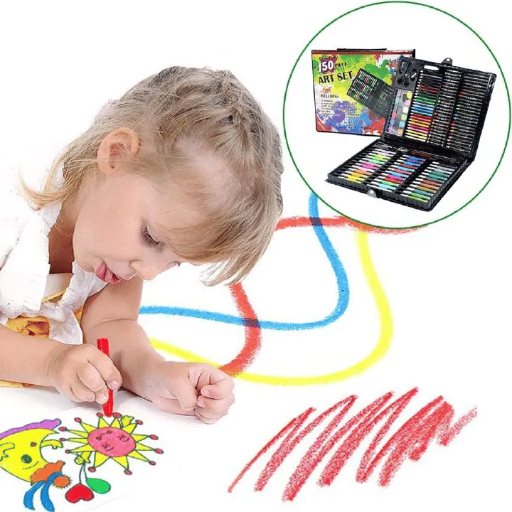 140-Piece Children's Art Drawing and Painting Kit Black