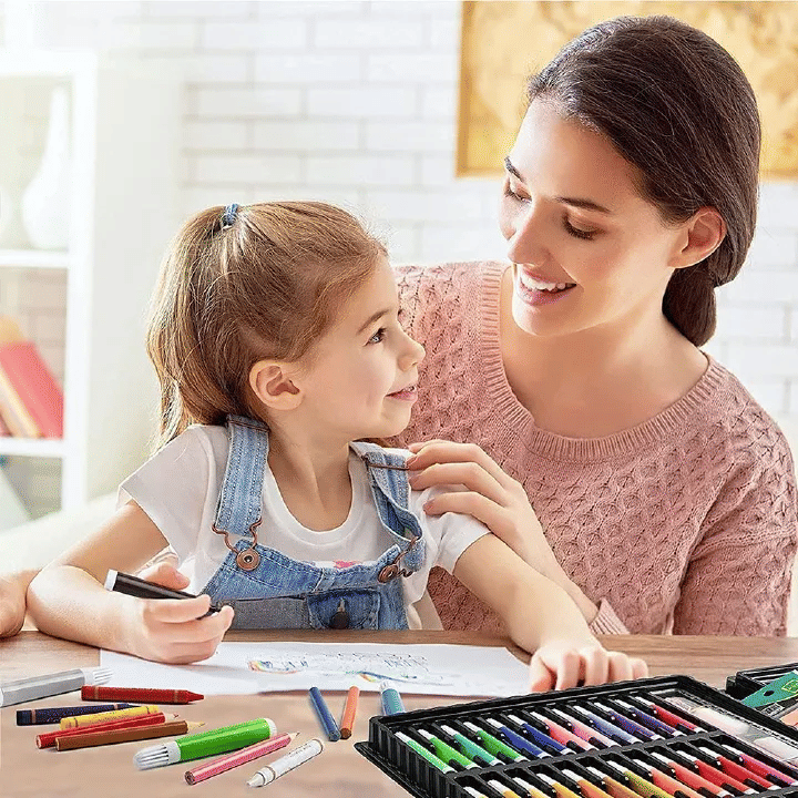 140-Piece Children's Art Drawing and Painting Kit Black