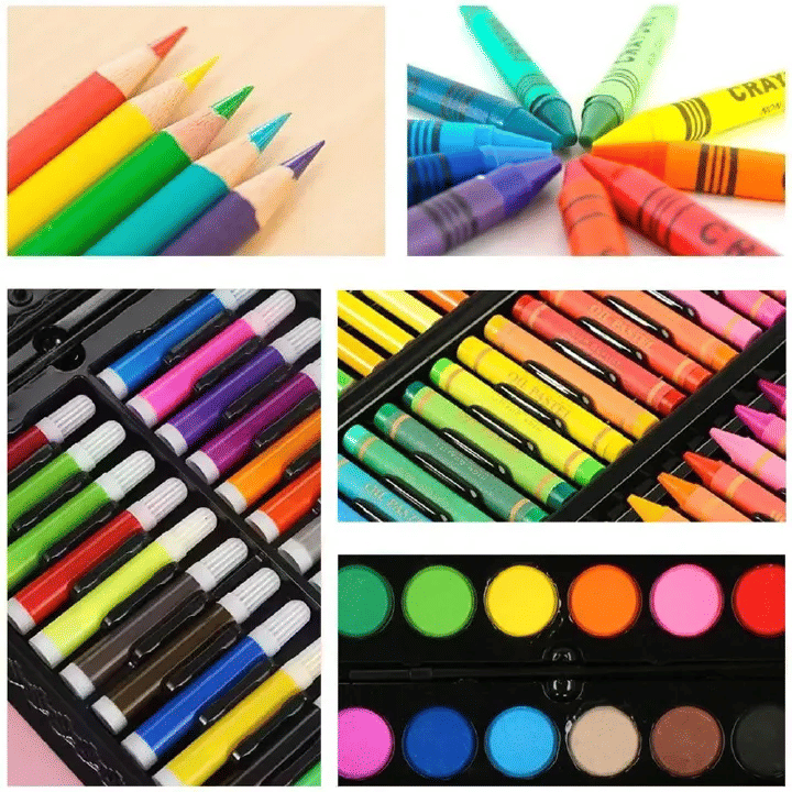 140-Piece Children's Art Drawing and Painting Kit Black