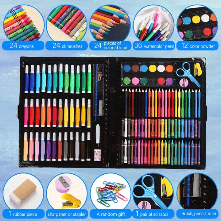 140-Piece Children's Art Drawing and Painting Kit Black
