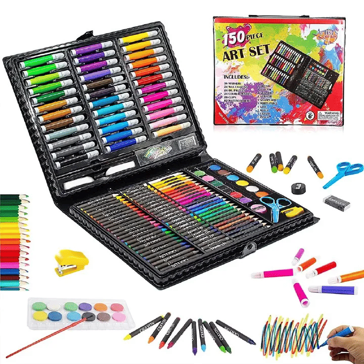 140-Piece Children's Art Drawing and Painting Kit Black