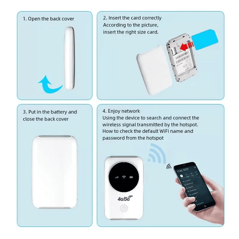 Portable 4G LTE MIFI Hotspot Router, 3200mAh Battery, 150Mbps, 10 Users