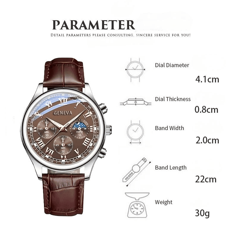 Men's 5-Piece Quartz Watch and Bracelet Set with Calendar Function