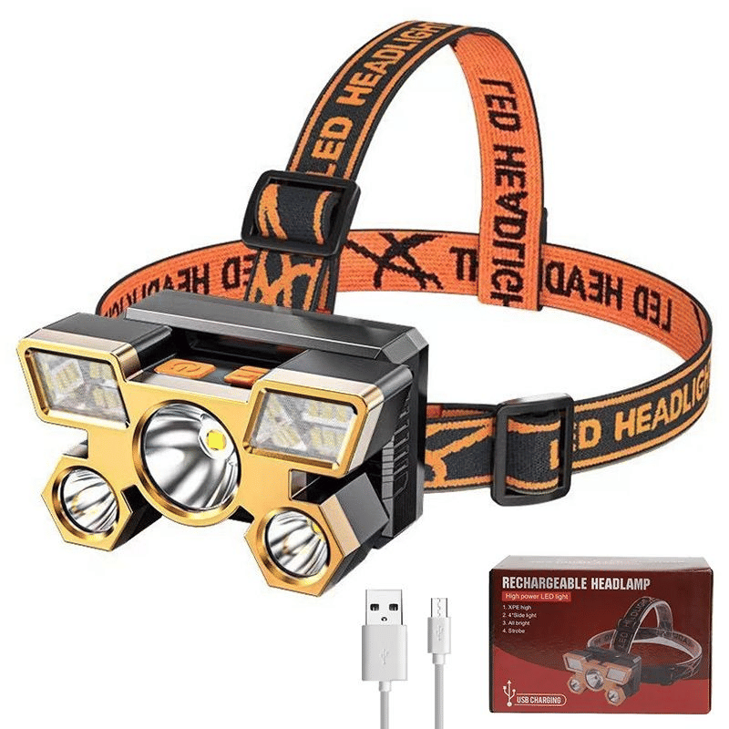 Bright 5-LED USB Rechargeable Headlamp for Outdoor Camping & Hiking Adventures