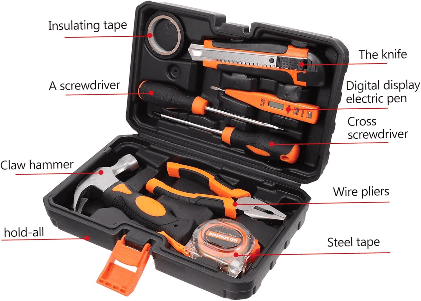 9-Piece Hand Tool Repair Kit with Plastic Storage Case