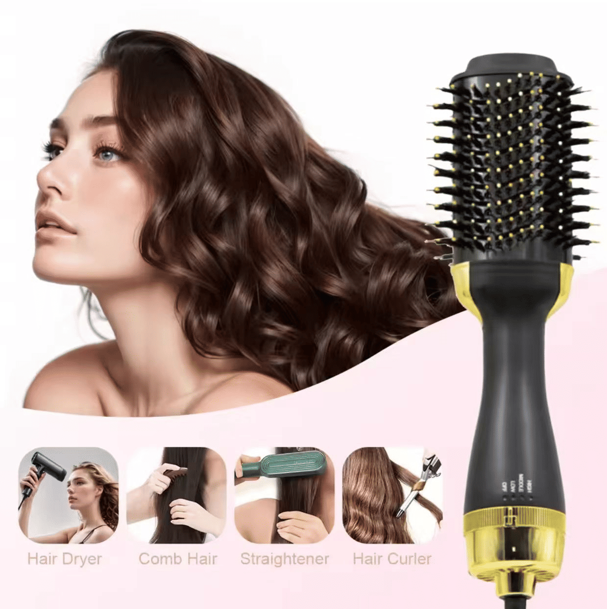 Pro One Step Hot Air Brush Volumizer: Dryer, Straightener, Curler for All Hair Types