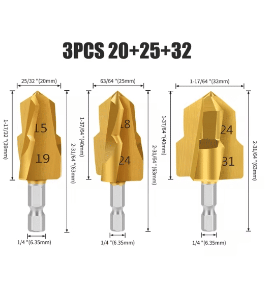PPR Pipe Reamer Drill Bit Set 20mm 25mm 32mm Hex Shank