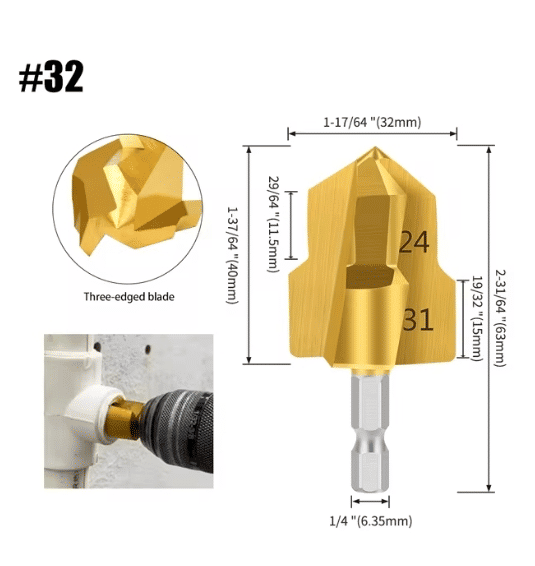 PPR Pipe Reamer Drill Bit Set 20mm 25mm 32mm Hex Shank