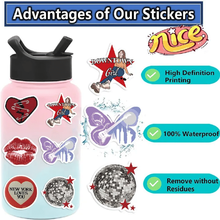 50pcs Y2K Aesthetic Vinyl Stickers Decal Pack for Laptop and Skateboard