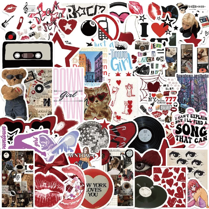 50pcs Y2K Aesthetic Vinyl Stickers Decal Pack for Laptop and Skateboard