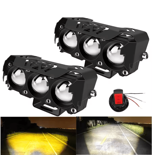 Powerful Motorcycle Three-Eye LED Spotlights for Enhanced Electric Vehicle Visibility