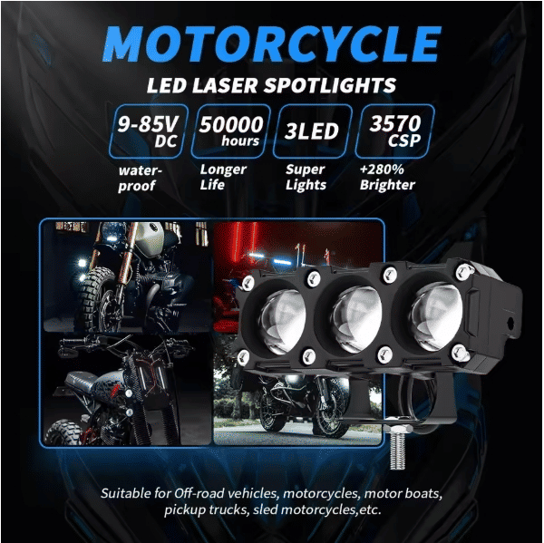 Powerful Motorcycle Three-Eye LED Spotlights for Enhanced Electric Vehicle Visibility
