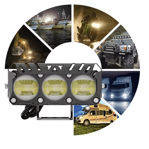 Powerful Motorcycle Three-Eye LED Spotlights for Enhanced Electric Vehicle Visibility