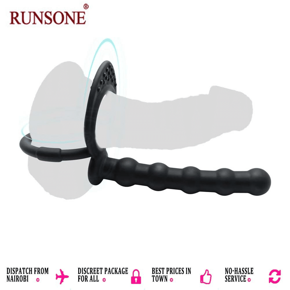 Premium Silicone Anal Beads Butt Plug with Cock Ring Strap, Dual Stimulator Dildo