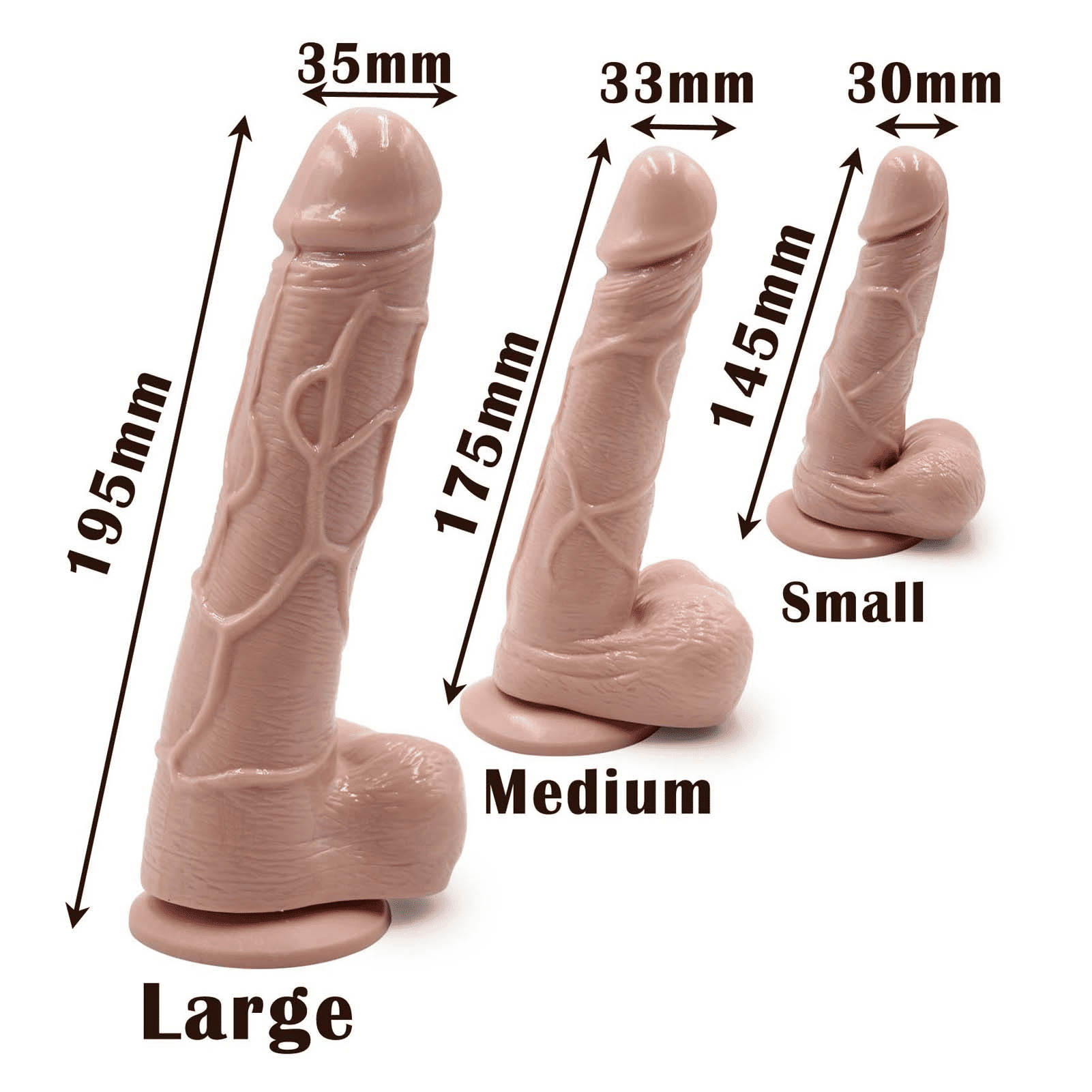 Realistic Silicone Dildo: 3 Sizes, Strong Suction Cup, Body-Safe Pleasure Toy