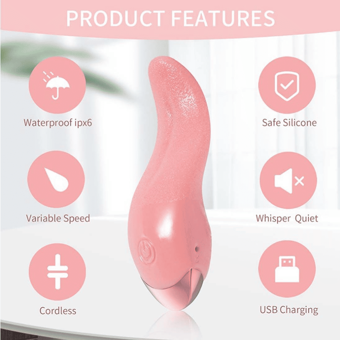Realistic Tongue Licking Vibrator, G-Spot Clitoral Stimulator, Soft Rose Adult Sex Toy