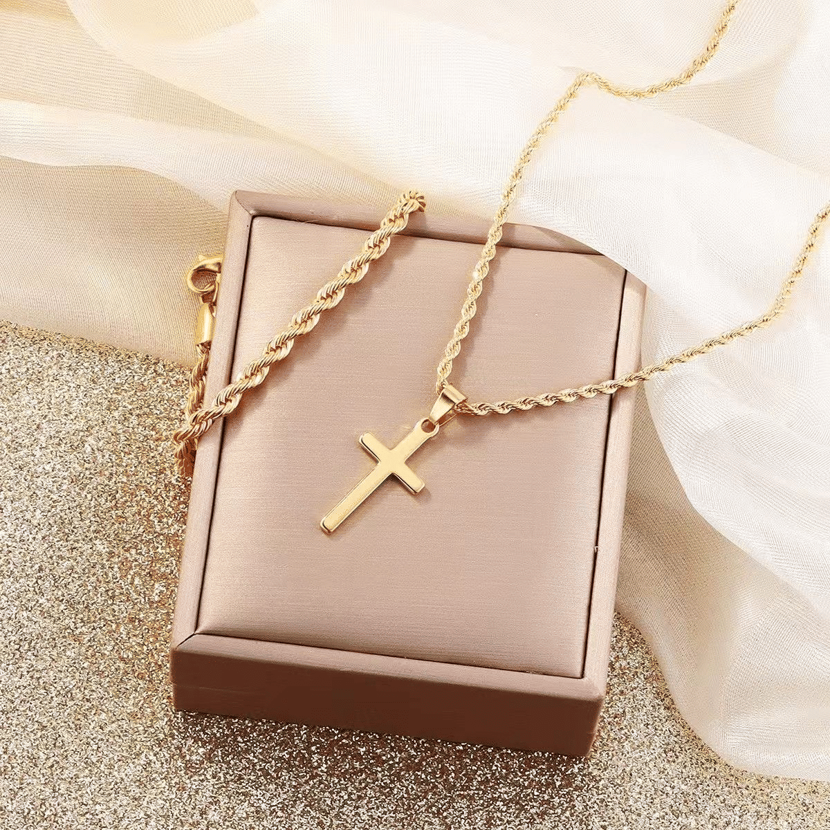 Men's 3-Piece Titanium Steel Cross Jewelry Set - Necklace, Ring, Bracelet