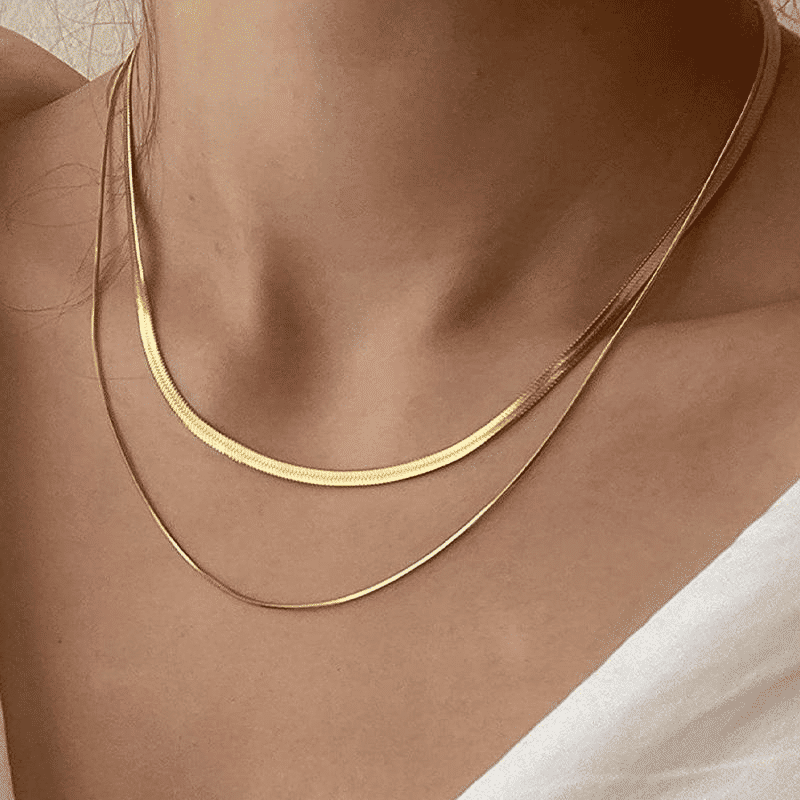 Elegant Titanium Steel Double Layered Non-Fading Women's Collarbone Necklace Set